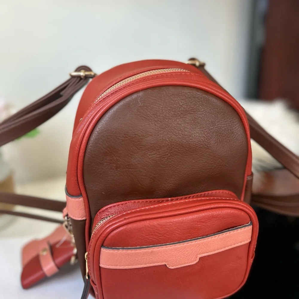 Elegant Red and Brown Women's backpack Bag new